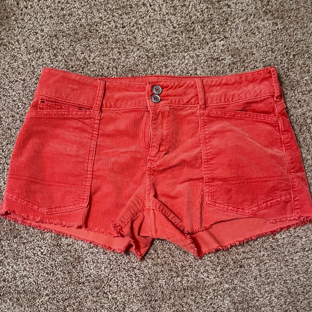 Pilcro Anthropologie High Waist Red Pink Corduroy Shorts EUC